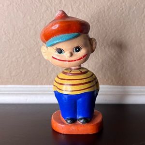 Vintage 1960’s Japan papier-mâché Boy in Striped Shirt, Bobble Head, Sailor, Hol
